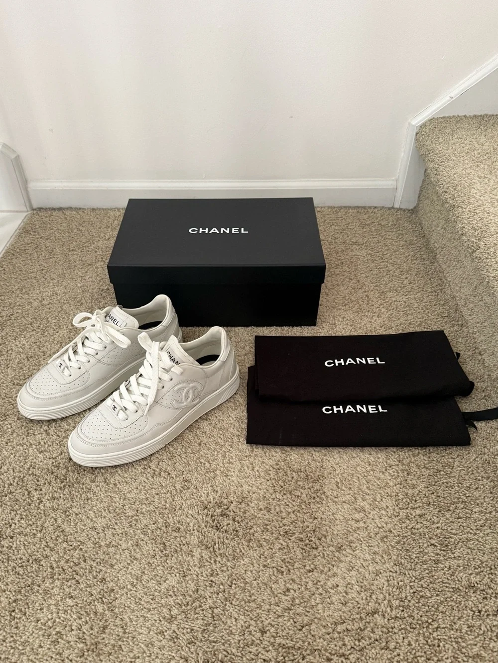Chanel Leather CC Sport Runner Sneakers 23A Collection White Size 38.5